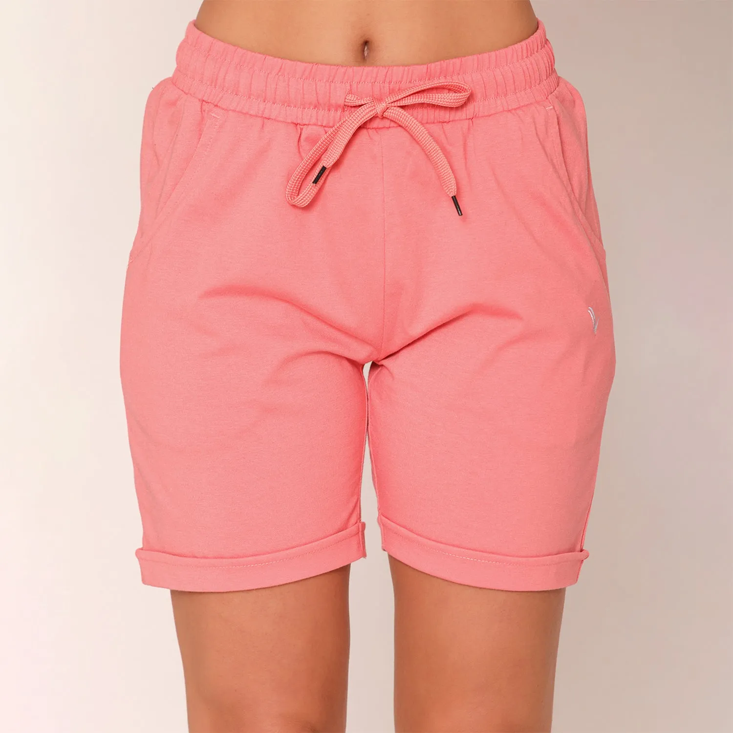 Plain Knitted Shorts For Women - Strawberry Ice