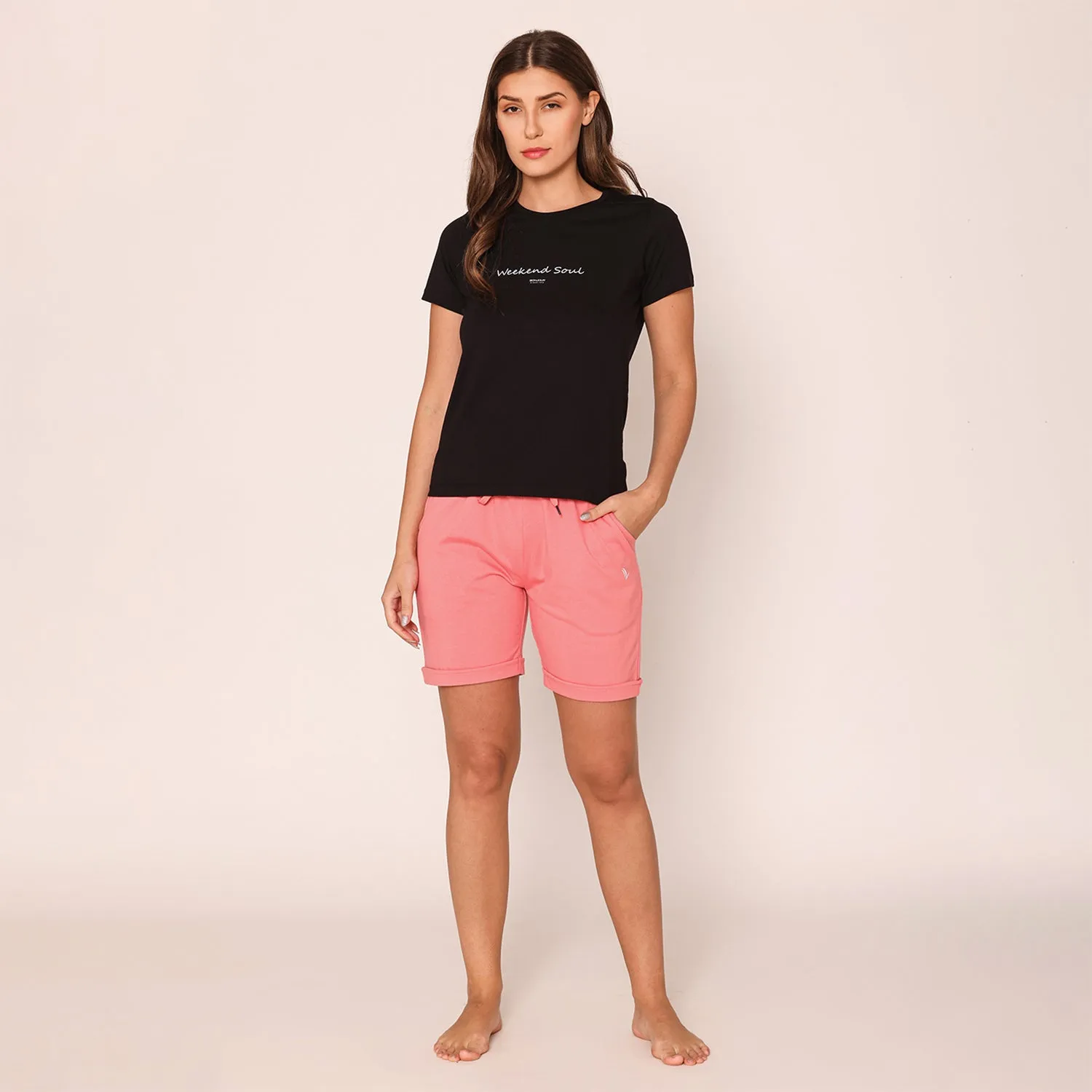 Plain Knitted Shorts For Women - Strawberry Ice