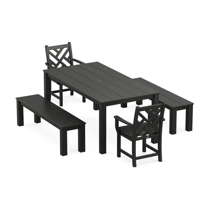 Polywood Chippendale 5-Piece Parsons Dining Set with Benches PWS2320-1