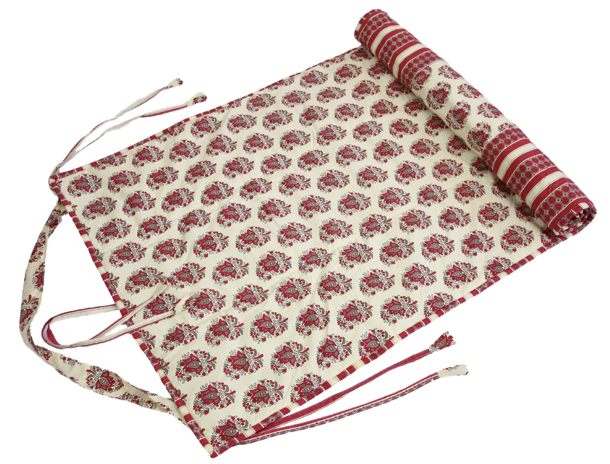 ShalinIndia Yogamat For Women And Girls Cotton Printed Reversible Cushioned,YMT02-7007,Off white,70X30 Inch