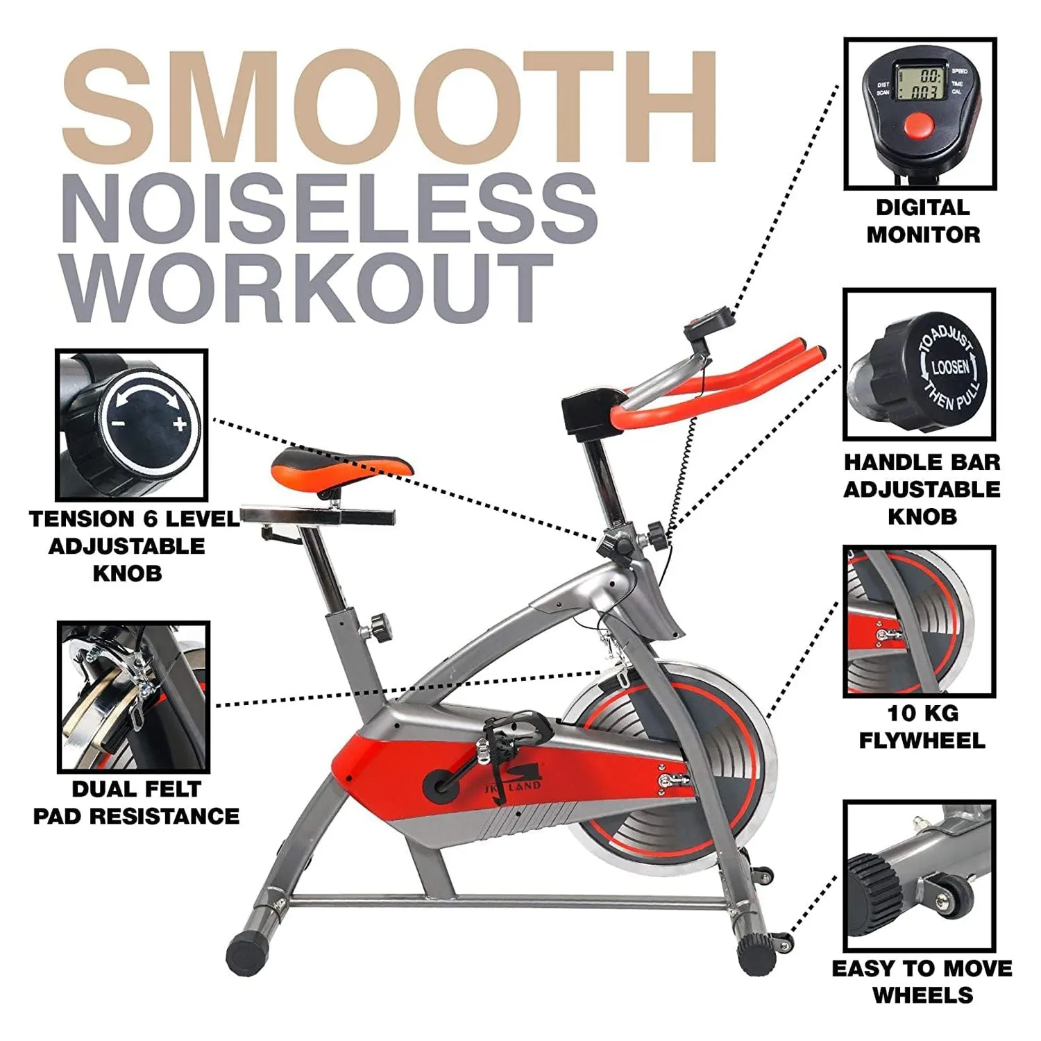 Stationary Bikes, Indoor Cycling Bike with 4 way adjustable seat, 2 way pedaling EM-1544 LCD Monitor and Comfortable Seat Cushion Indoor Spinning Bike