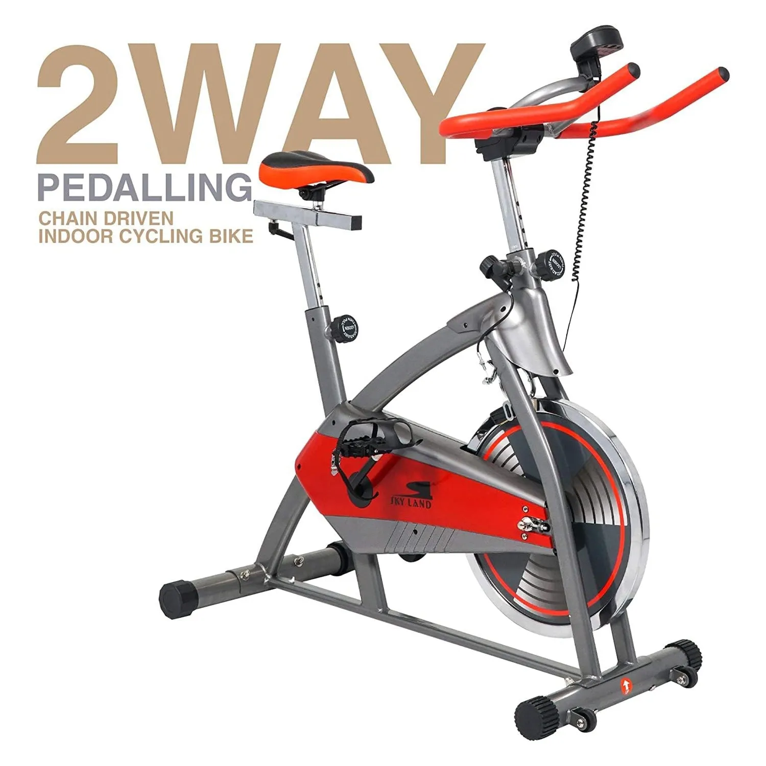 Stationary Bikes, Indoor Cycling Bike with 4 way adjustable seat, 2 way pedaling EM-1544 LCD Monitor and Comfortable Seat Cushion Indoor Spinning Bike