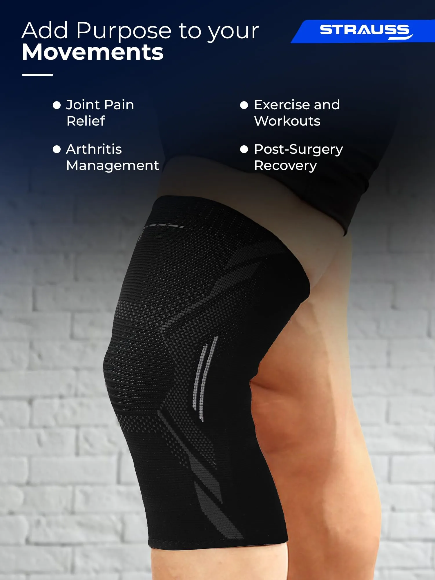 STRAUSS Sports Knee Caps For Women and Men | Knee Support Brace | Knee Cap for Athletes | Includes 1 Knee Support Brace