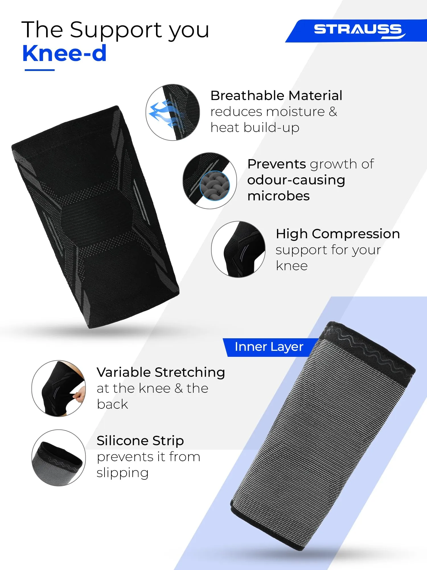 STRAUSS Sports Knee Caps For Women and Men | Knee Support Brace | Knee Cap for Athletes | Includes 1 Knee Support Brace