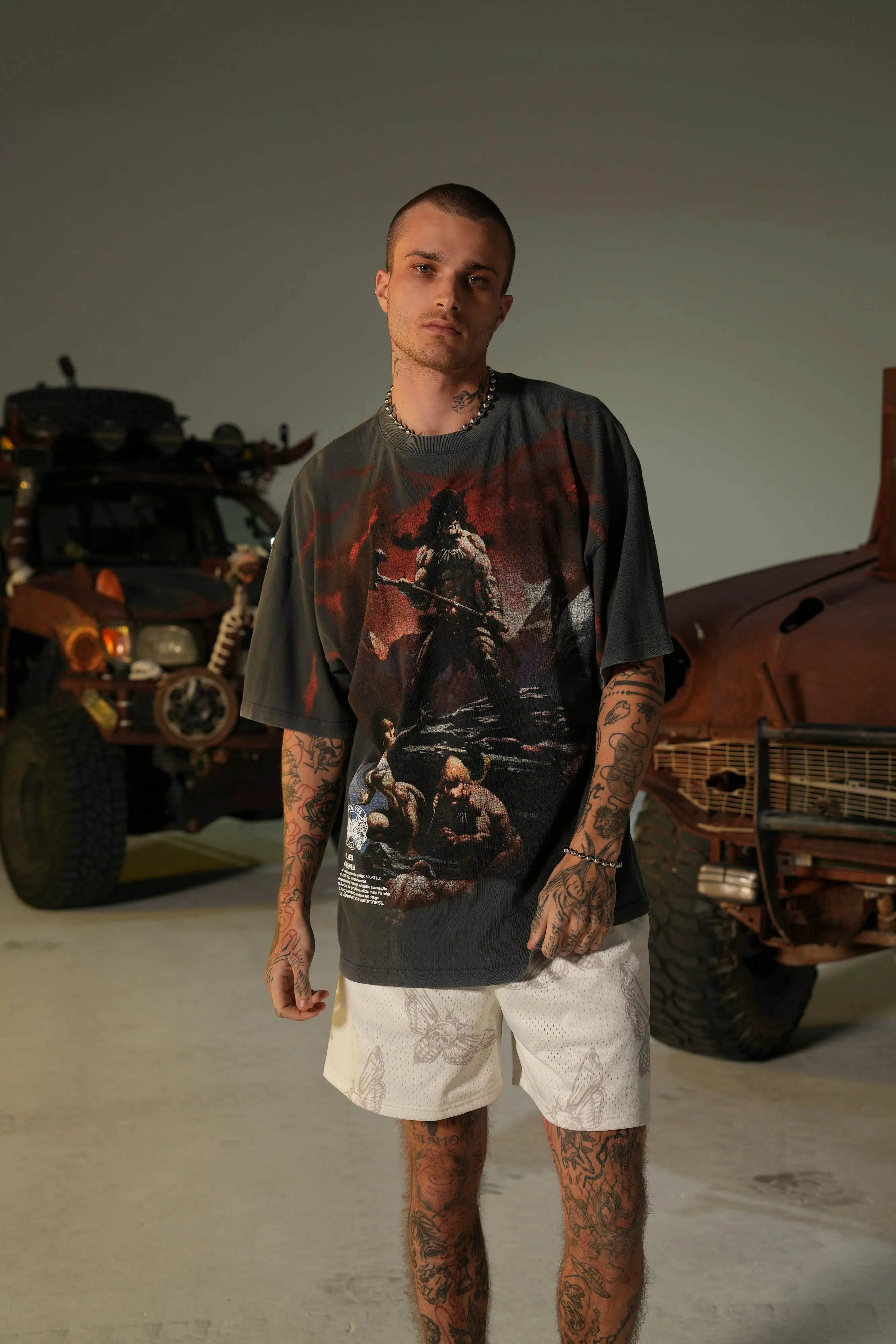Victory Or Valhalla "Premium" Oversized Tee in Wolf Gray