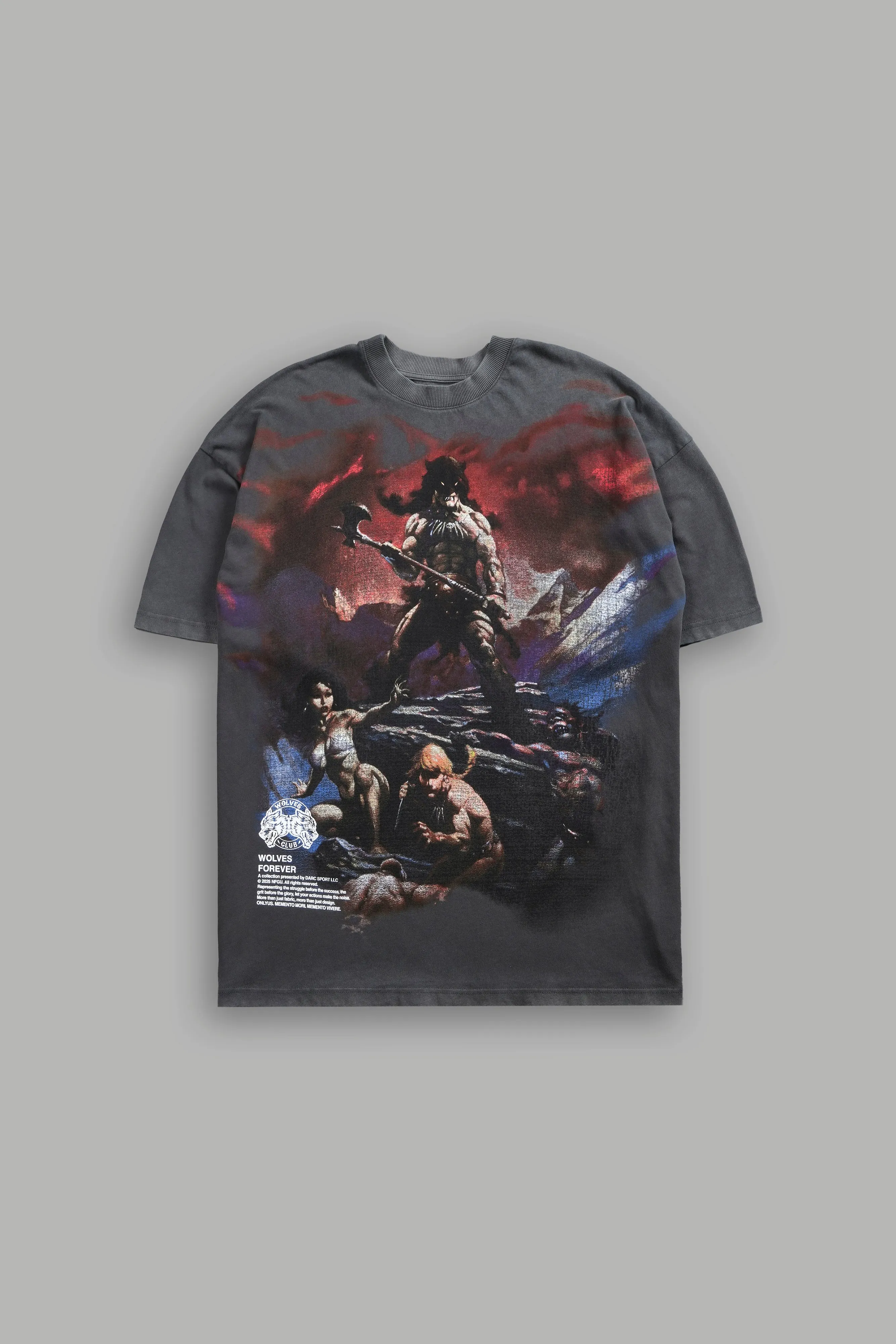 Victory Or Valhalla "Premium" Oversized Tee in Wolf Gray