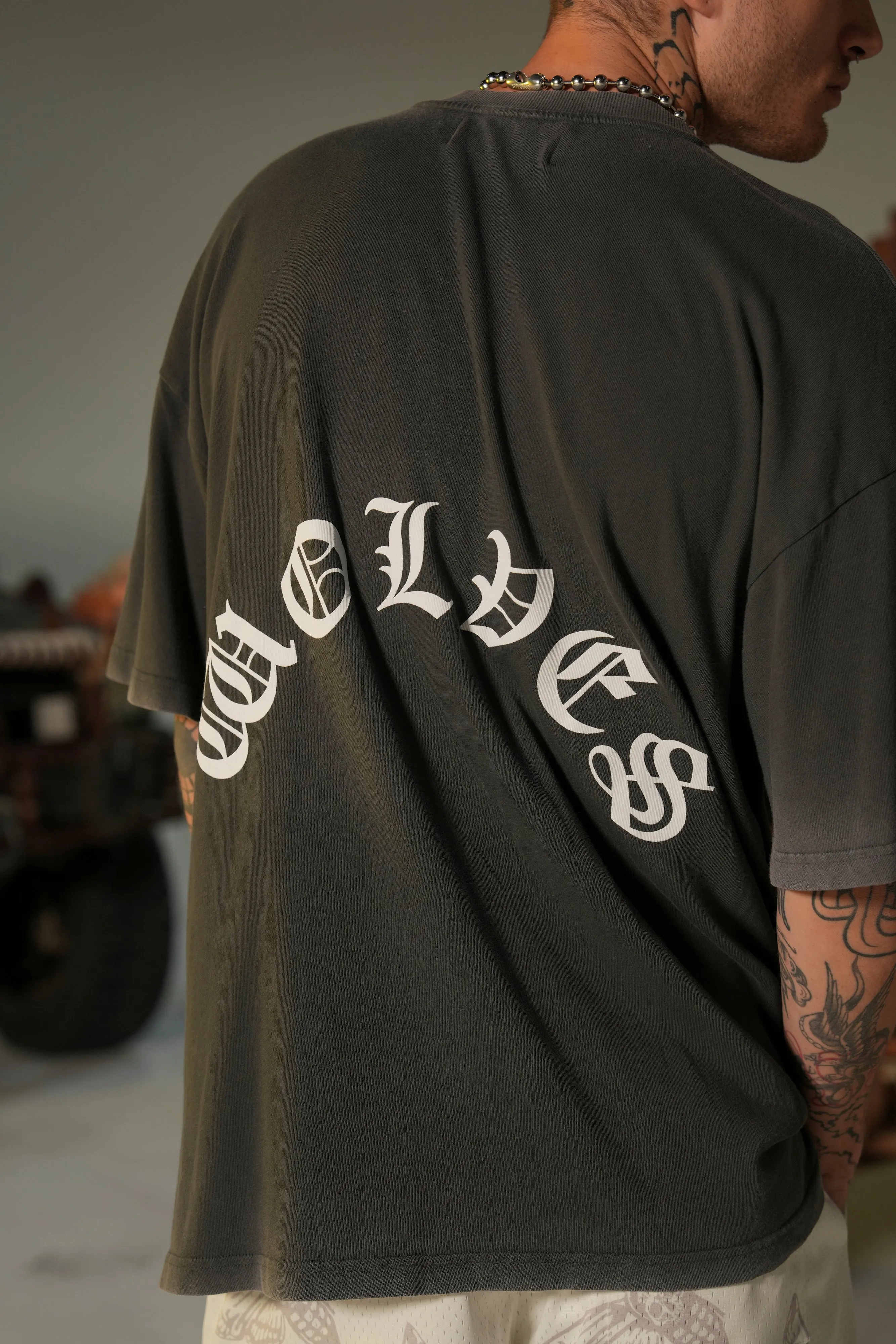 Victory Or Valhalla "Premium" Oversized Tee in Wolf Gray
