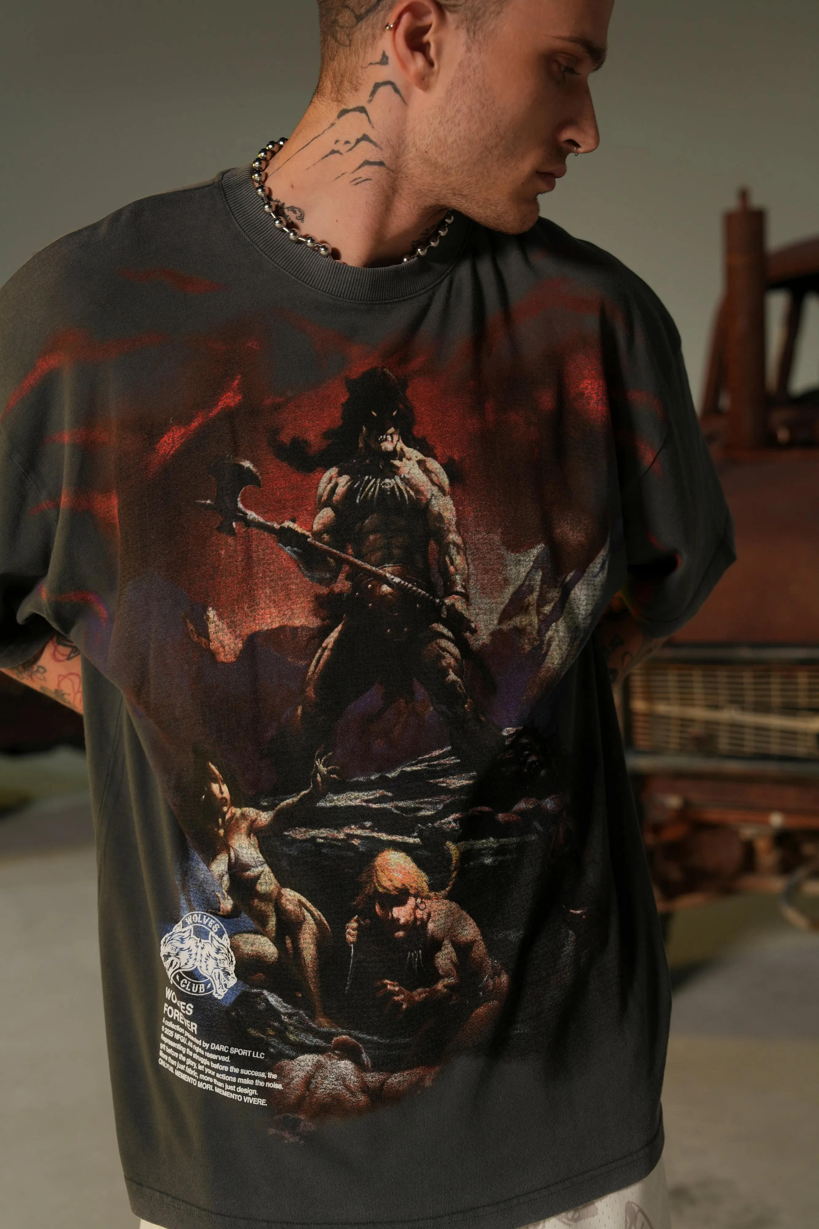 Victory Or Valhalla "Premium" Oversized Tee in Wolf Gray