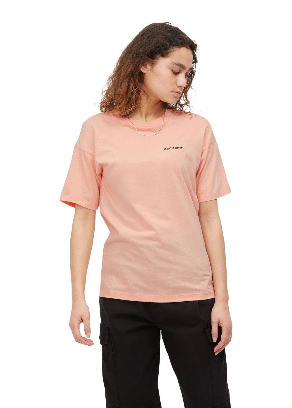 W' S/S Script Embroidery T-S - Grapefruit / Black