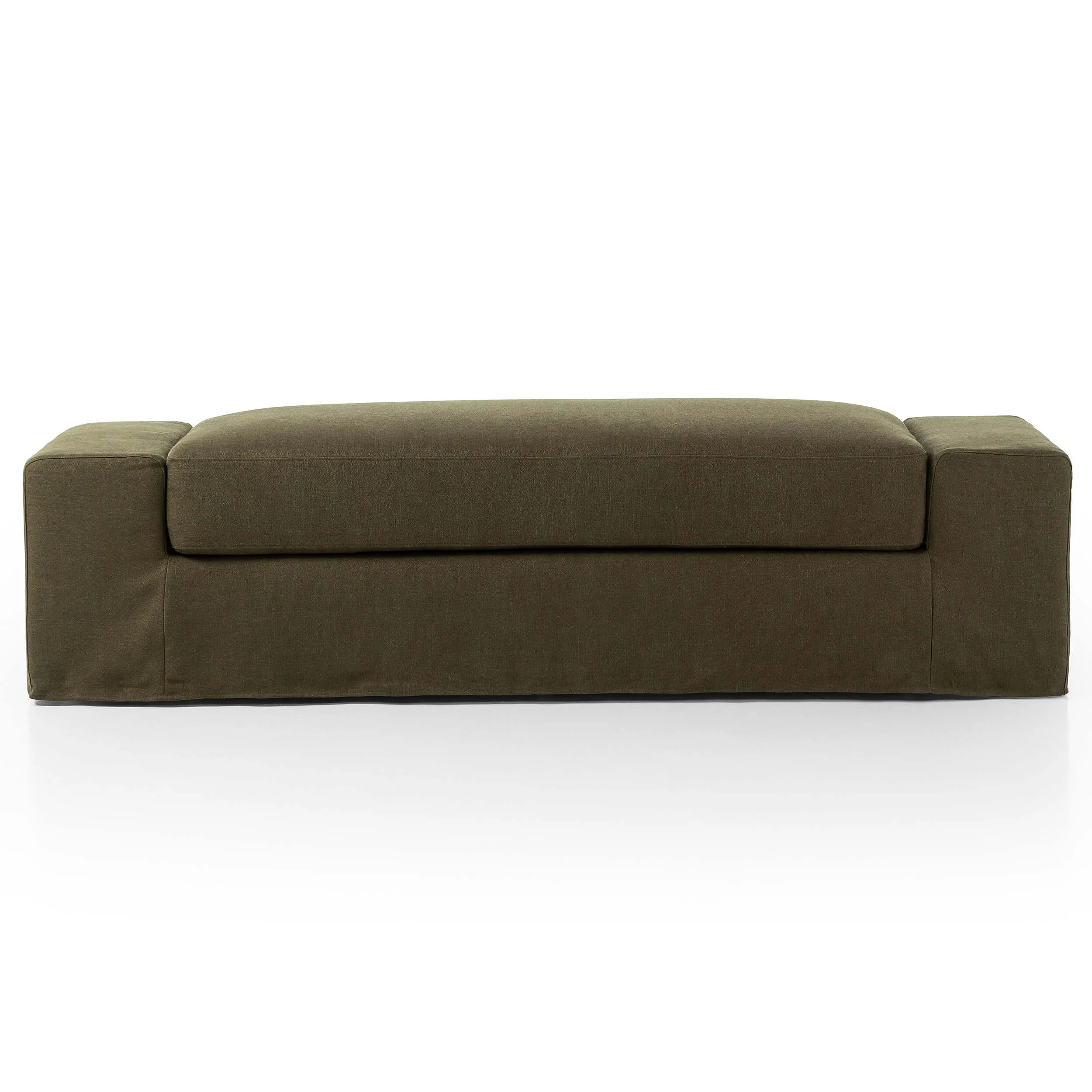 Wide Arm Slipcover Bench, Brussels Coffee