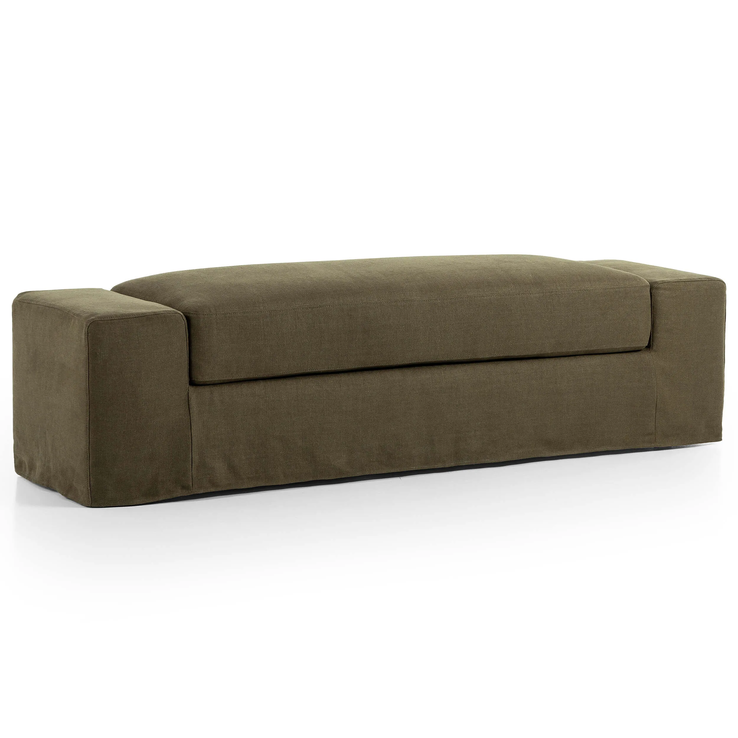 Wide Arm Slipcover Bench, Brussels Coffee