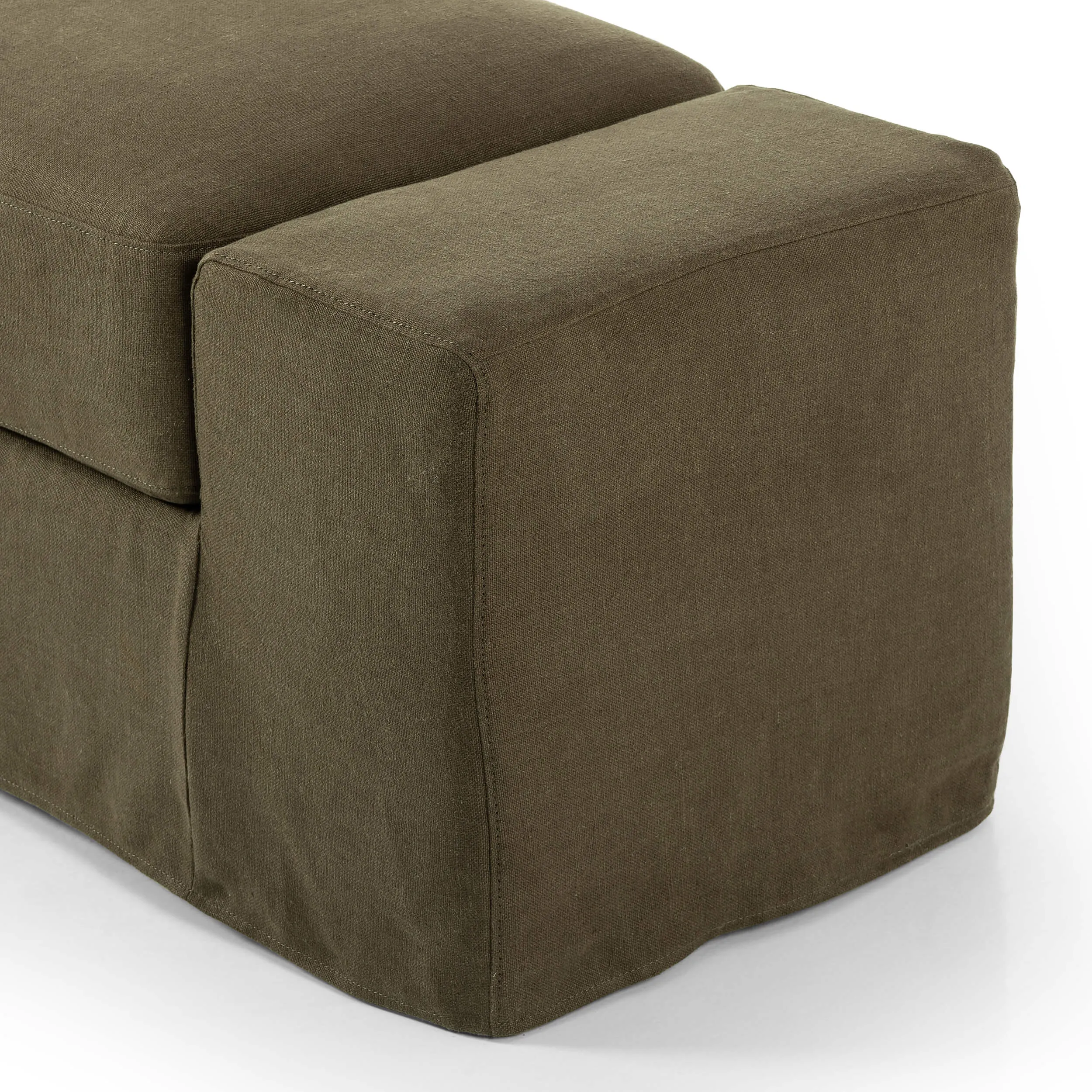 Wide Arm Slipcover Bench, Brussels Coffee
