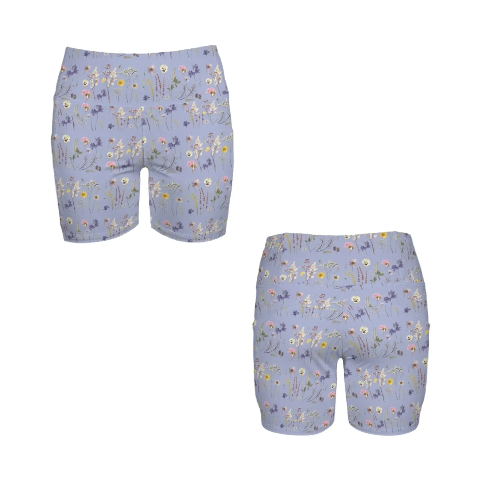 Wildflowers Lilac Yoga Shorts with Pockets up to 5 XL (FWS)