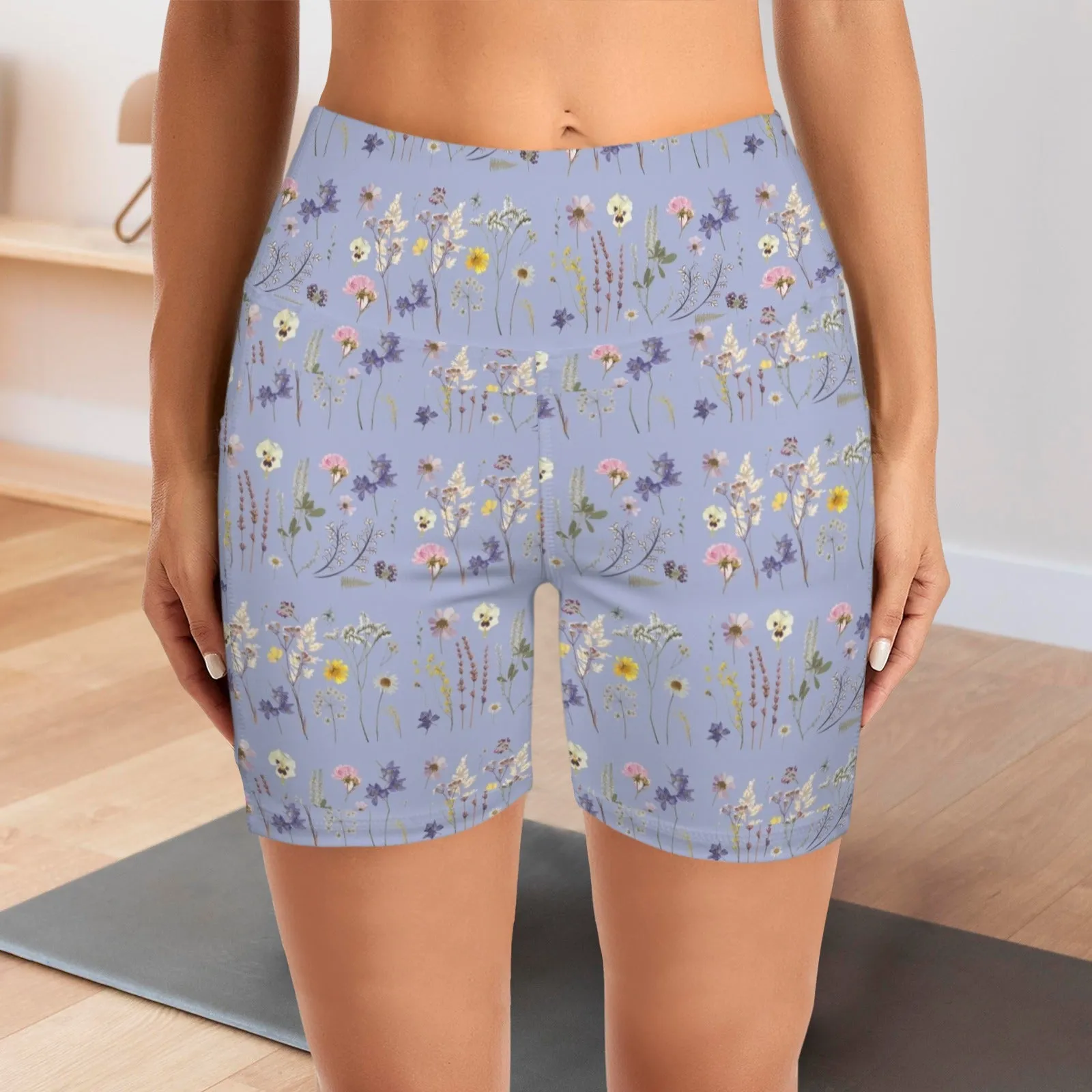 Wildflowers Lilac Yoga Shorts with Pockets up to 5 XL (FWS)